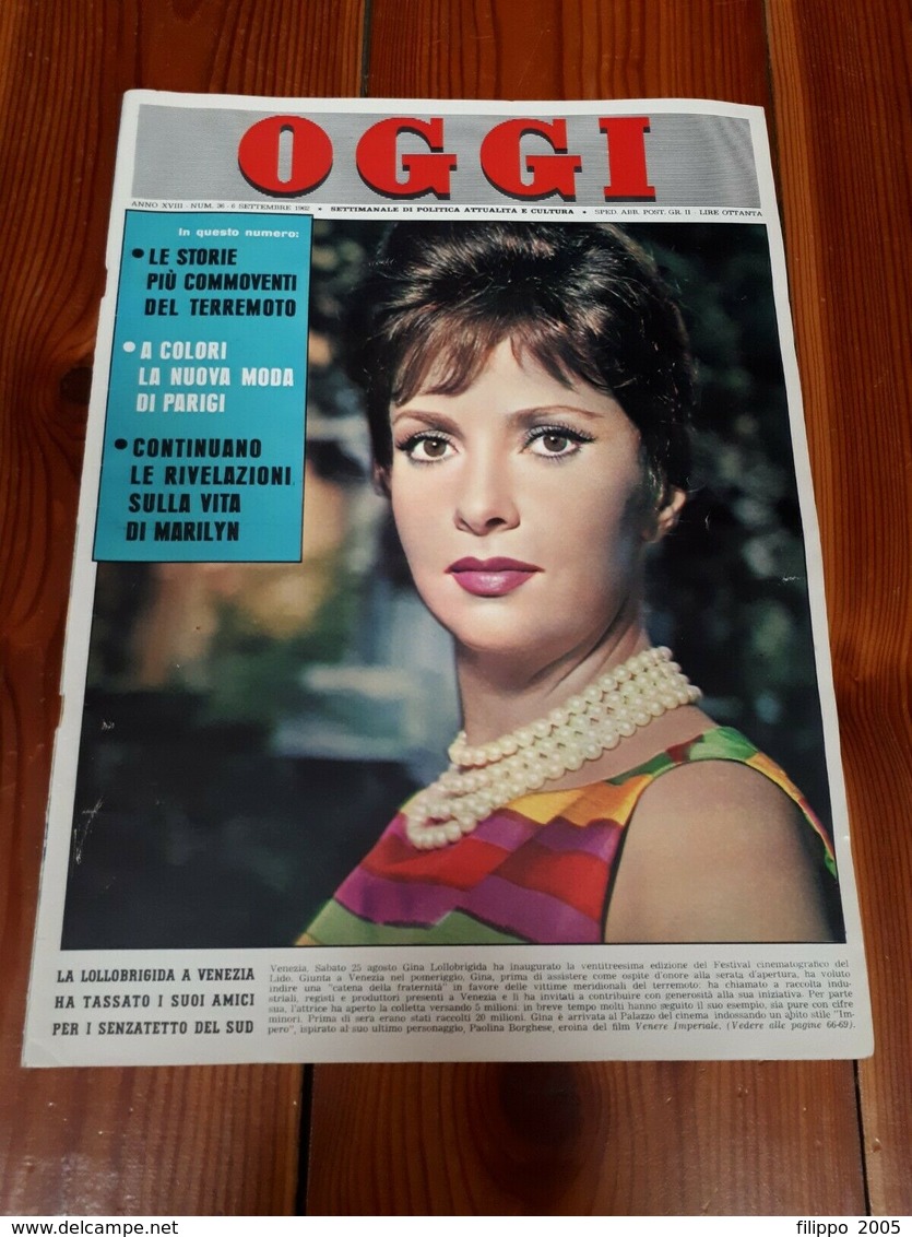 1962 - RIVISTA - OGGI - MORTE MARYLIN MONROE - GINA LOLLOBRIGIDA - ANNO 18 N.36 - Altri & Non Classificati