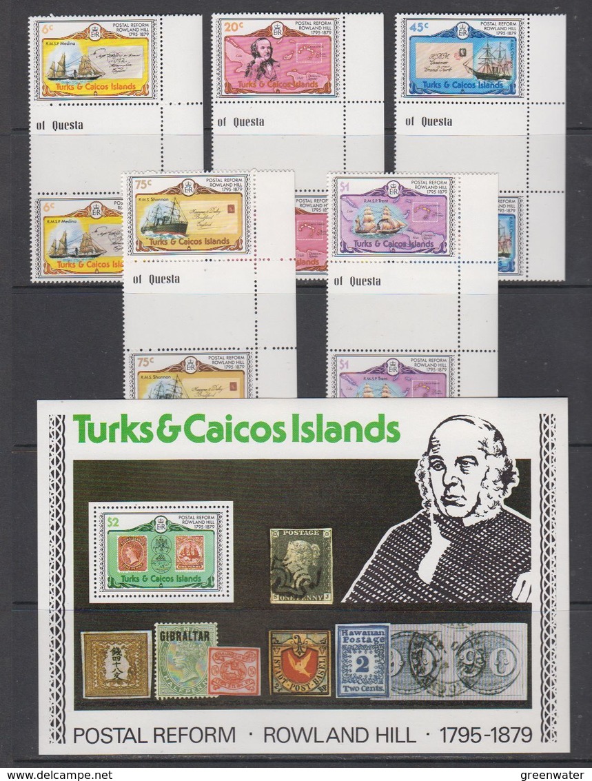 Turks & Caicos Islands 1979 Sir Rowland Hill 5v Gutter + M/s ** Mnh (42563) - Turks- En Caicoseilanden