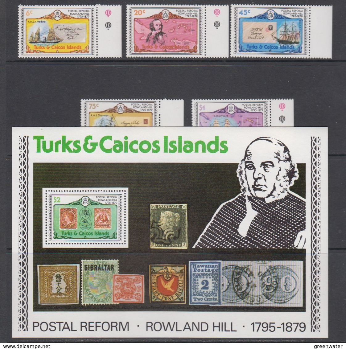 Turks & Caicos Islands 1979 Sir Rowland Hill 5v + M/s ** Mnh (42564) - Turks- En Caicoseilanden