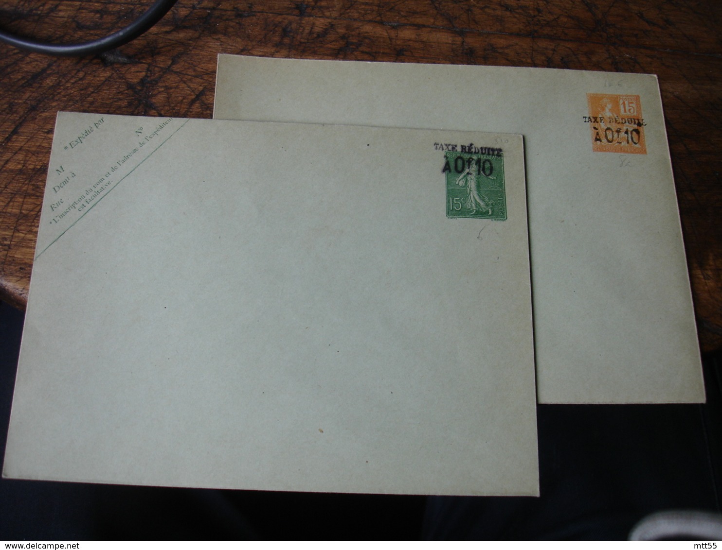 Lot De 2 Entier Postal Enveloppe Taxe Reduite 0 F 10 Sur Marianne Lignee 15 C Et Mouchon 15 C Millesime - Standard Covers & Stamped On Demand (before 1995)