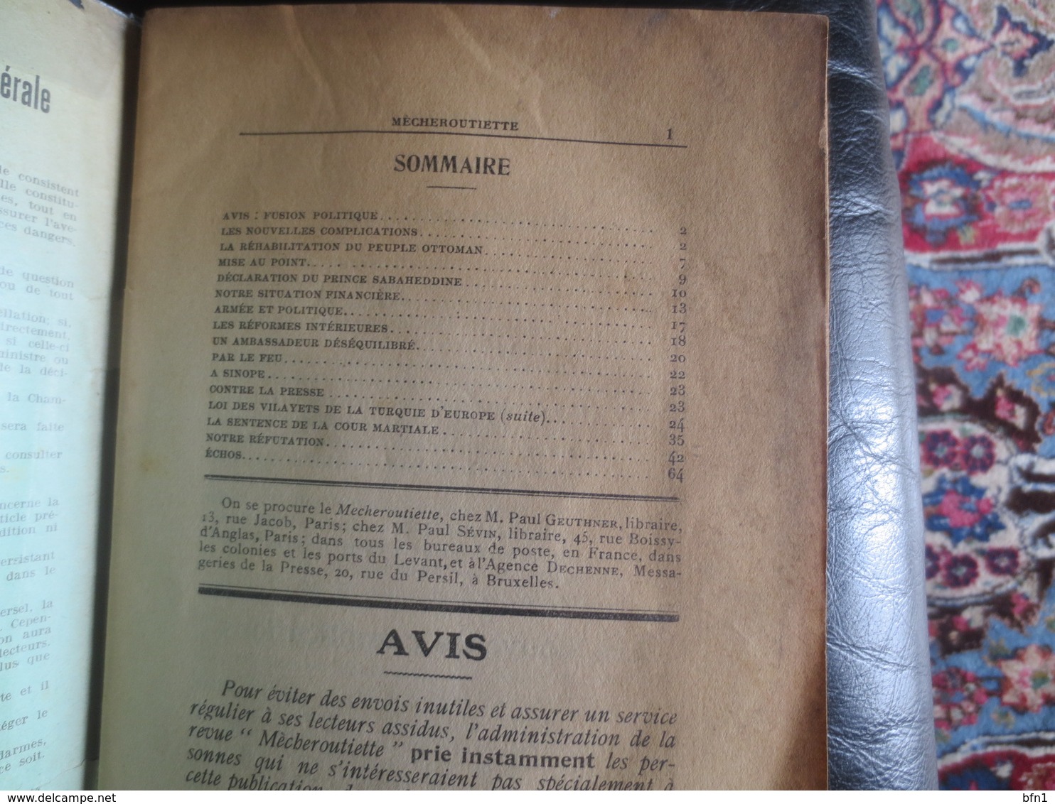 Mecheroutiette 'constitutionnel Ottoman', Organe Du Parti Radical Ottoman, 5e Annee, N° 45, Août 1913 - Historical Documents