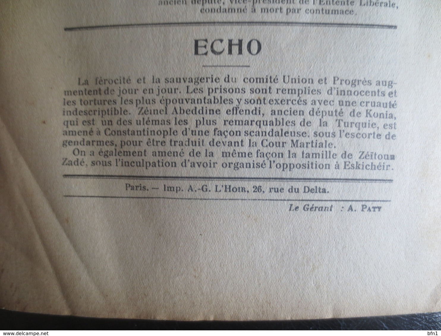 Mecheroutiette 'constitutionnel Ottoman', Organe Du Parti Radical Ottoman, 5e Annee, N° 45, Août 1913