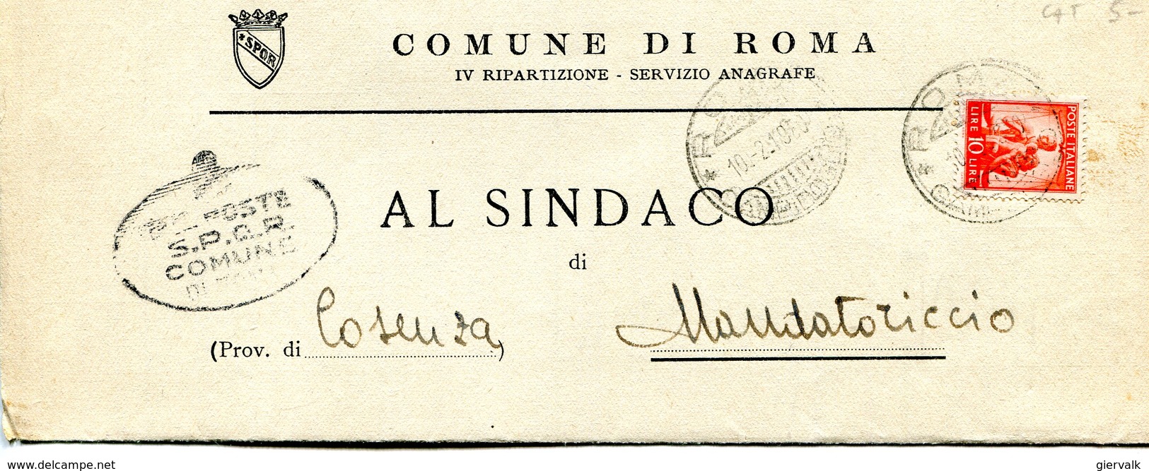 ITALI 1950 Enveloppe COMUNE DI ROMA.BARGAIN.!! - Zonder Classificatie