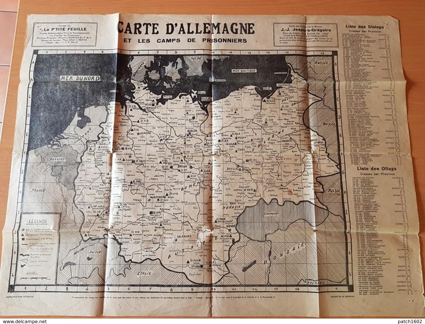 Carte D'allemagne Et Les Camps De Prisonniers  55cm/72 Cm - Documents