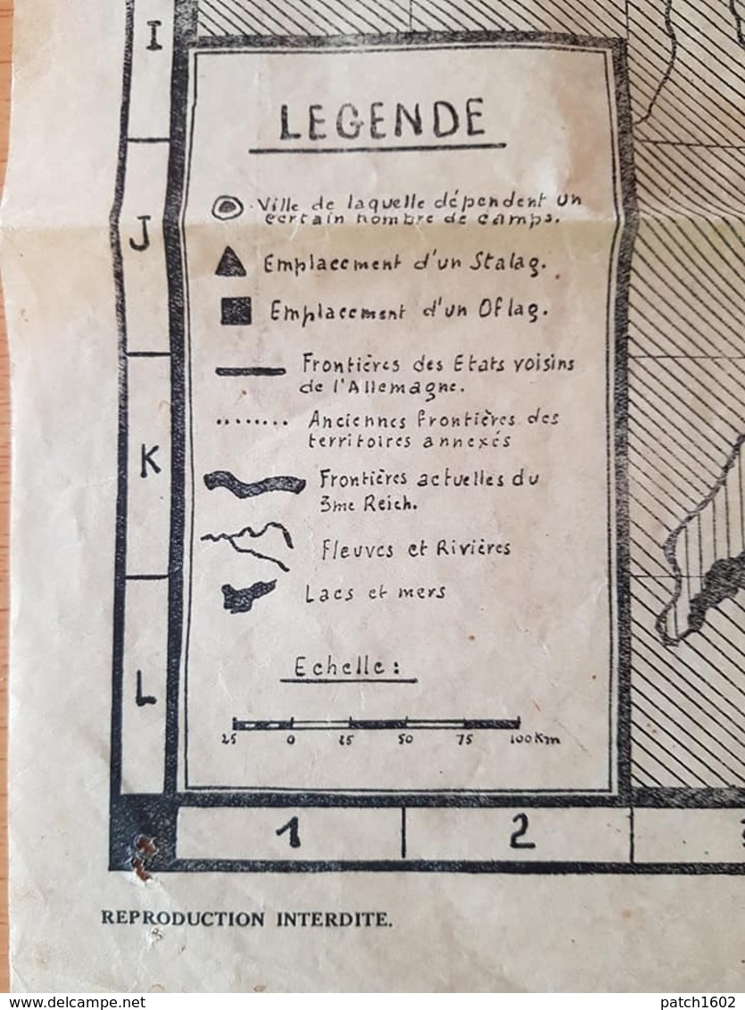 Carte d'allemagne et les camps de prisonniers  55cm/72 cm