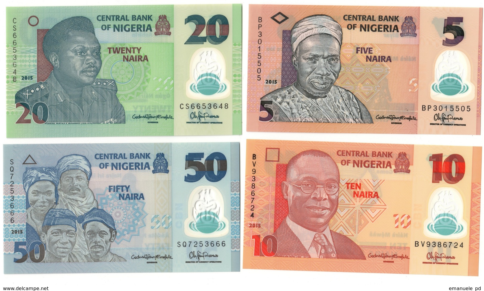 Nigeria UNC Lot Set 5 - 10 - 20 - 50 Naira 2015 .PL. - Nigeria