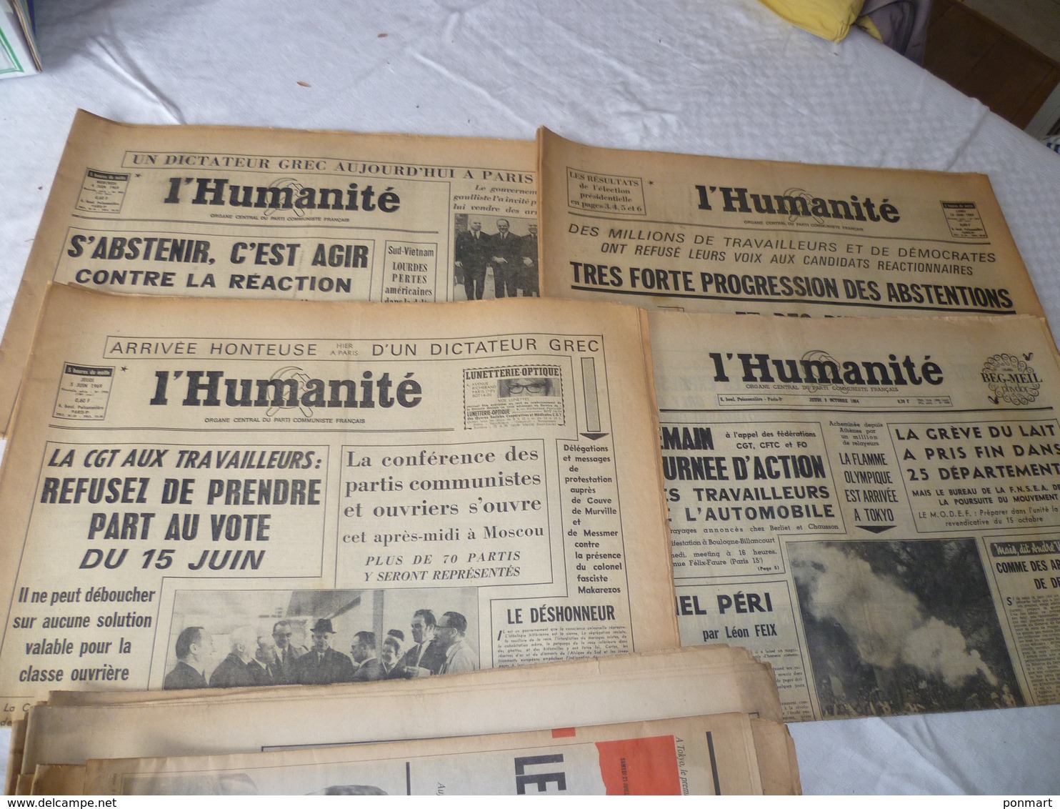 Lot 4 Journaux "l'humanité" 1969 - Lots De Plusieurs Livres