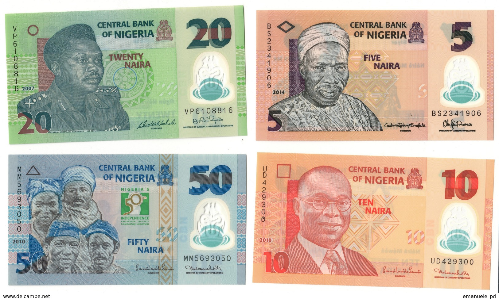 Nigeria UNC Lot Set 5 - 10 - 20 - 50 Naira 2007-2014 With Commemorative .PL. - Nigeria