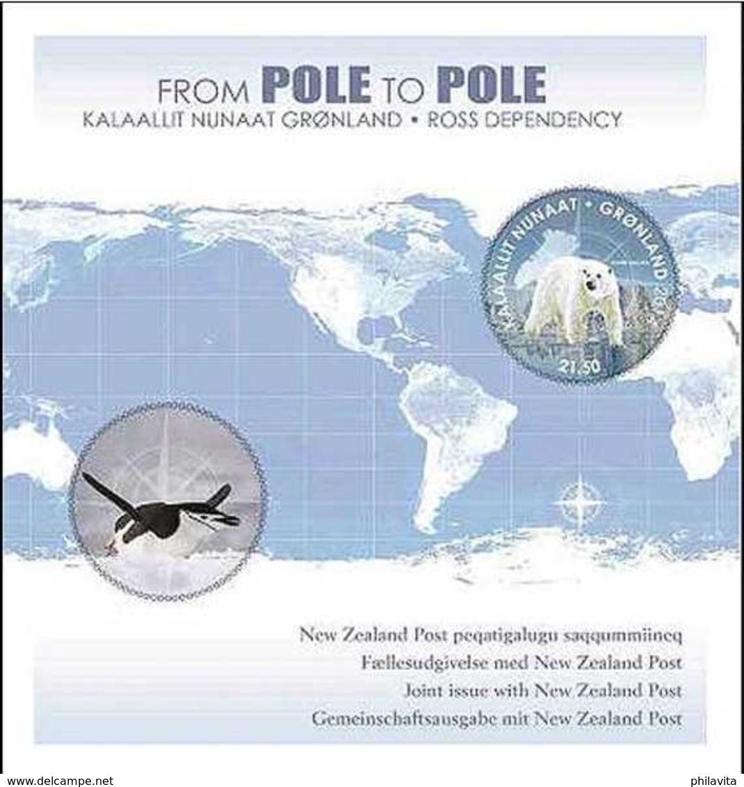 2014 From Pole To Pole - Joint Issue Of Greenland And Ross Dependancy - Special Folder  Both MS MNH** Polar Fauna, Ice, - Gemeinschaftsausgaben