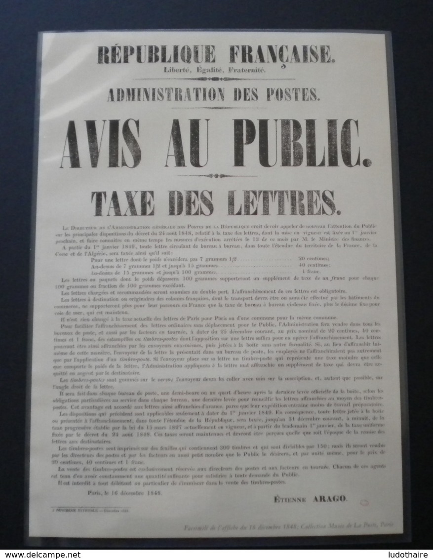 Fac-Similé De L'affiche Annonçant La Création Du Timbre / Cérès /contenu Dans Le Coffret Prestige 170 Ans 1849/2019 - Documents De La Poste