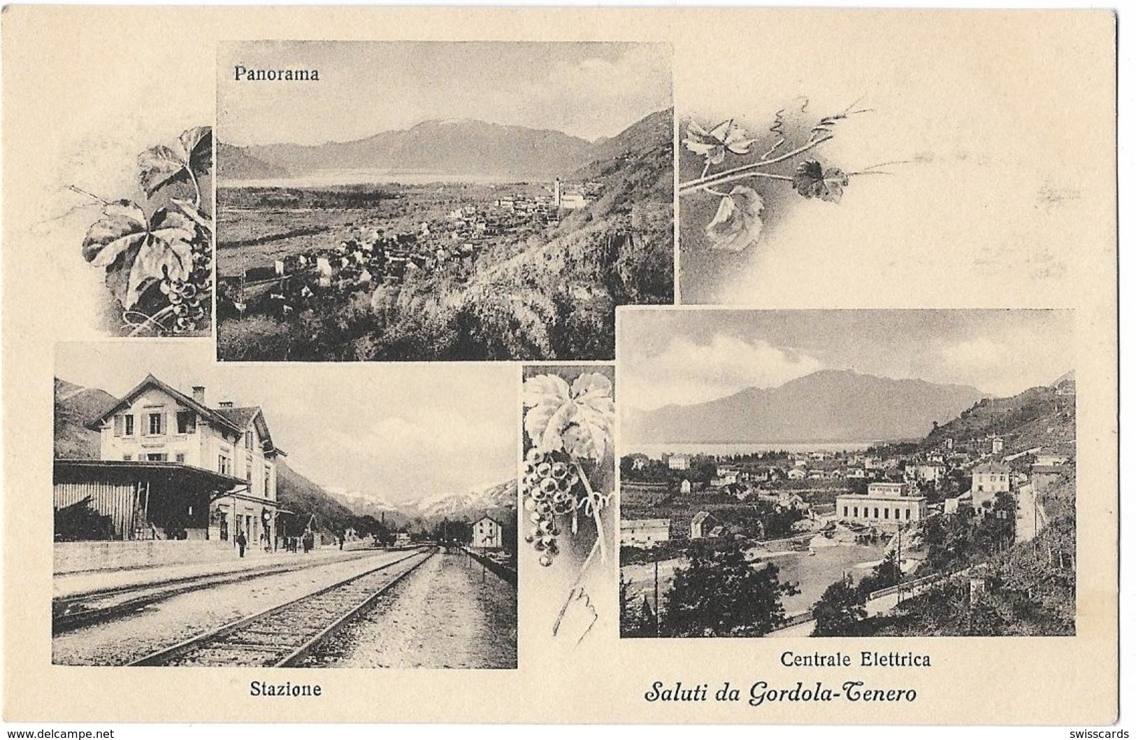 Saluti Da GORDOLA-TENERO: 3Bild-AK Mit Stazione Und Centrale Elettrica ~1910 - Gordola