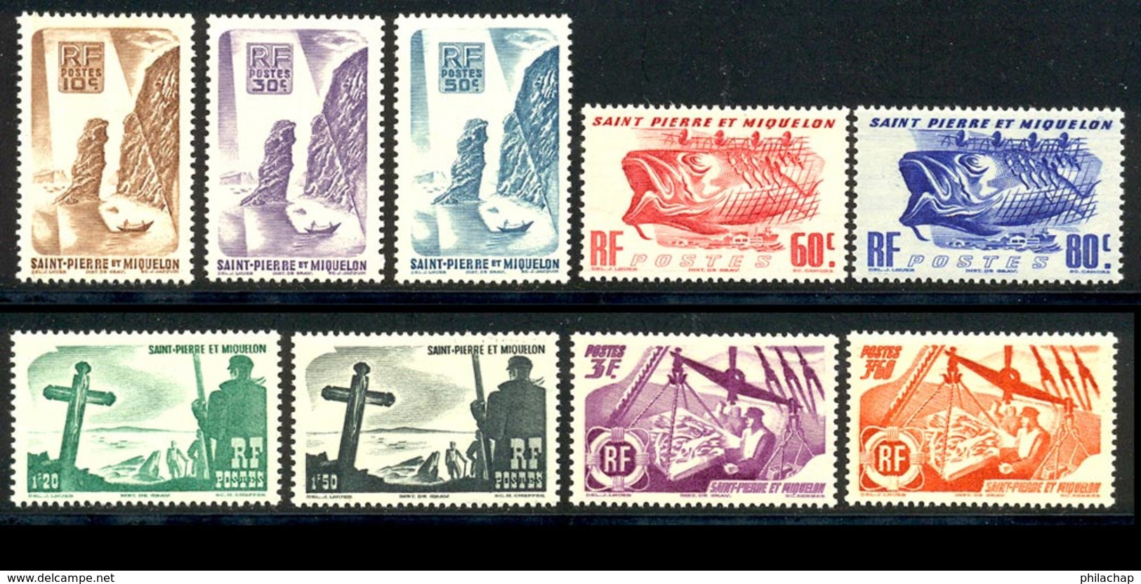 St Pierre Et Miquelon 1947 Yvert 325-326-328/330-332-333-335-336 ** TB - Nuovi