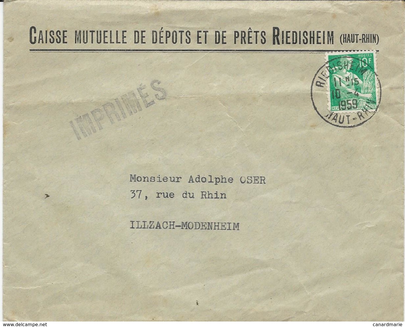 LETTRE 1959 AU TARIF IMPRIMES AVEC CACHET DE RIEDISHEIM - Briefe U. Dokumente