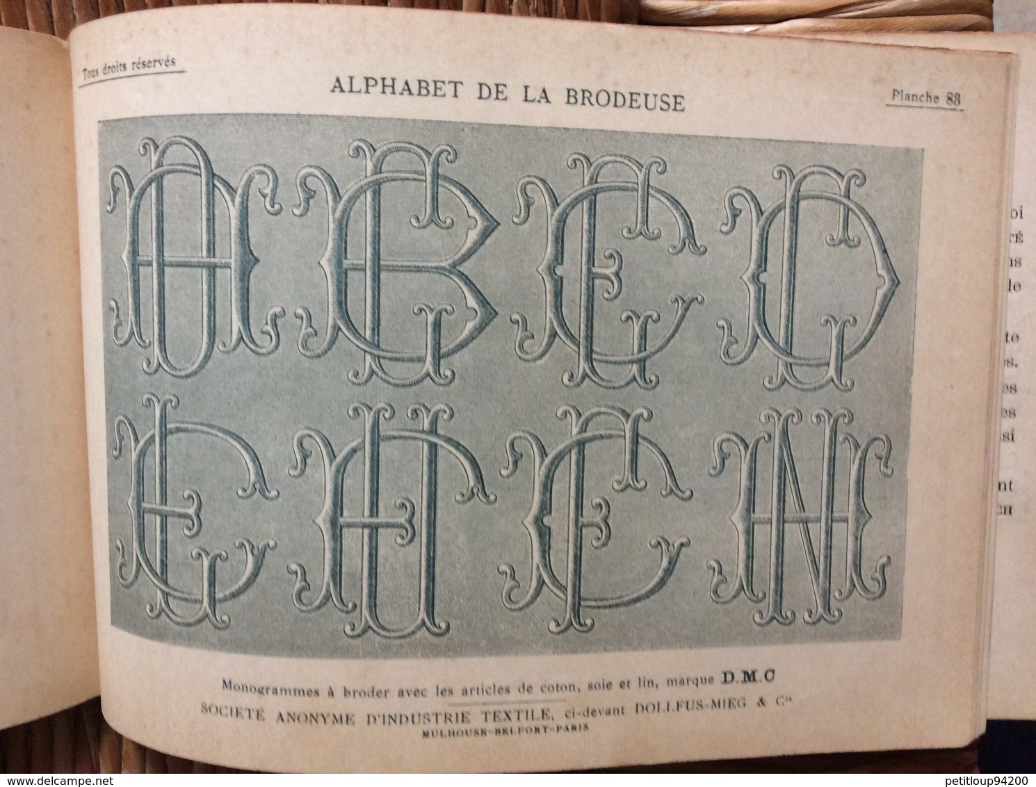 ALPHABET DE LA BRODEUSE Lettres,Chjffres,Monogrammes et Ornements BIBLIOTHÈQUE D.M.C  TH. de Dillmont ÉDITEUR  Dornach