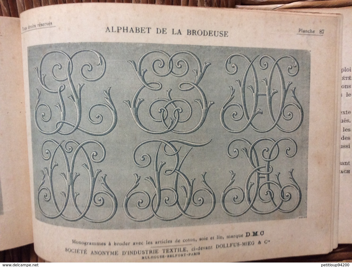 ALPHABET DE LA BRODEUSE Lettres,Chjffres,Monogrammes et Ornements BIBLIOTHÈQUE D.M.C  TH. de Dillmont ÉDITEUR  Dornach