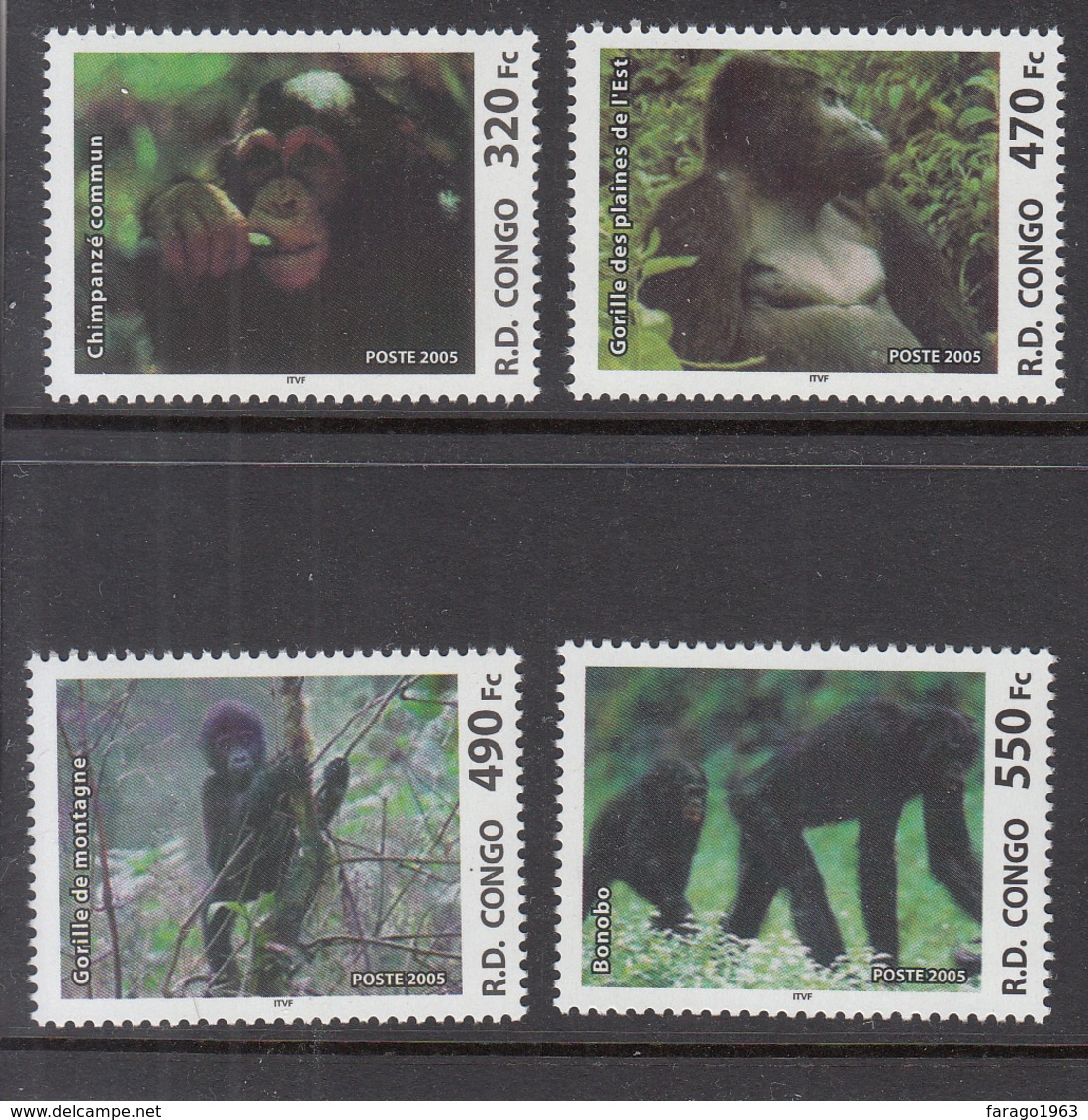 2005  Congo Kinshasa Monkeys Singes Gorillas Chimpanzees  Complete Set Of 4 MNH - Neufs