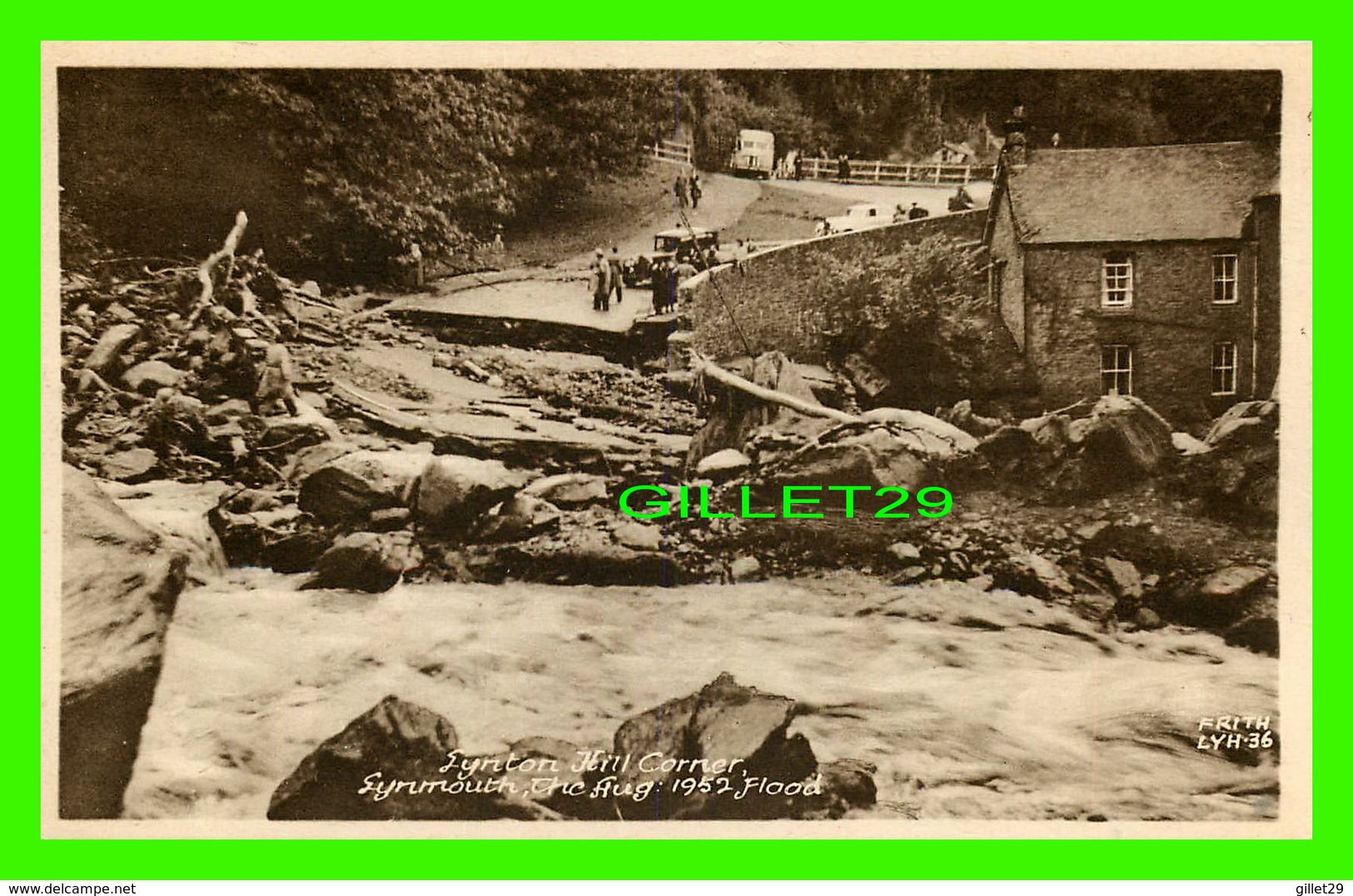 LYNTON, UK - HILL CORNER, LYNMOUTH, THE AUGUST 1952 FLOOT - ANIMATED -  F. FRITH & CO LTD - - Lynmouth & Lynton