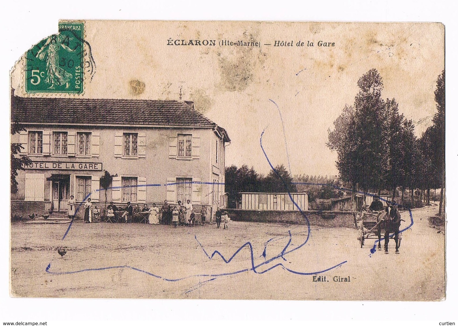 ECLARON  52  Hotel De La Gare . Animée . 1913 ( Manque Angle Haut Gauche ) - Eclaron Braucourt Sainte Liviere