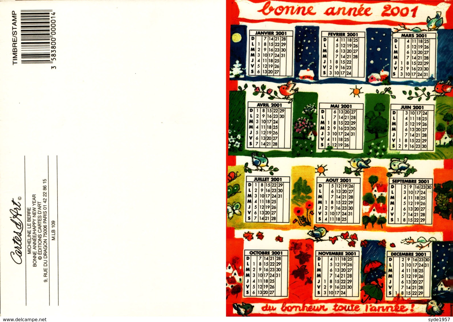 Bonne Année 2001- Cartes D'Art Micheline Le Berre - Autres & Non Classés