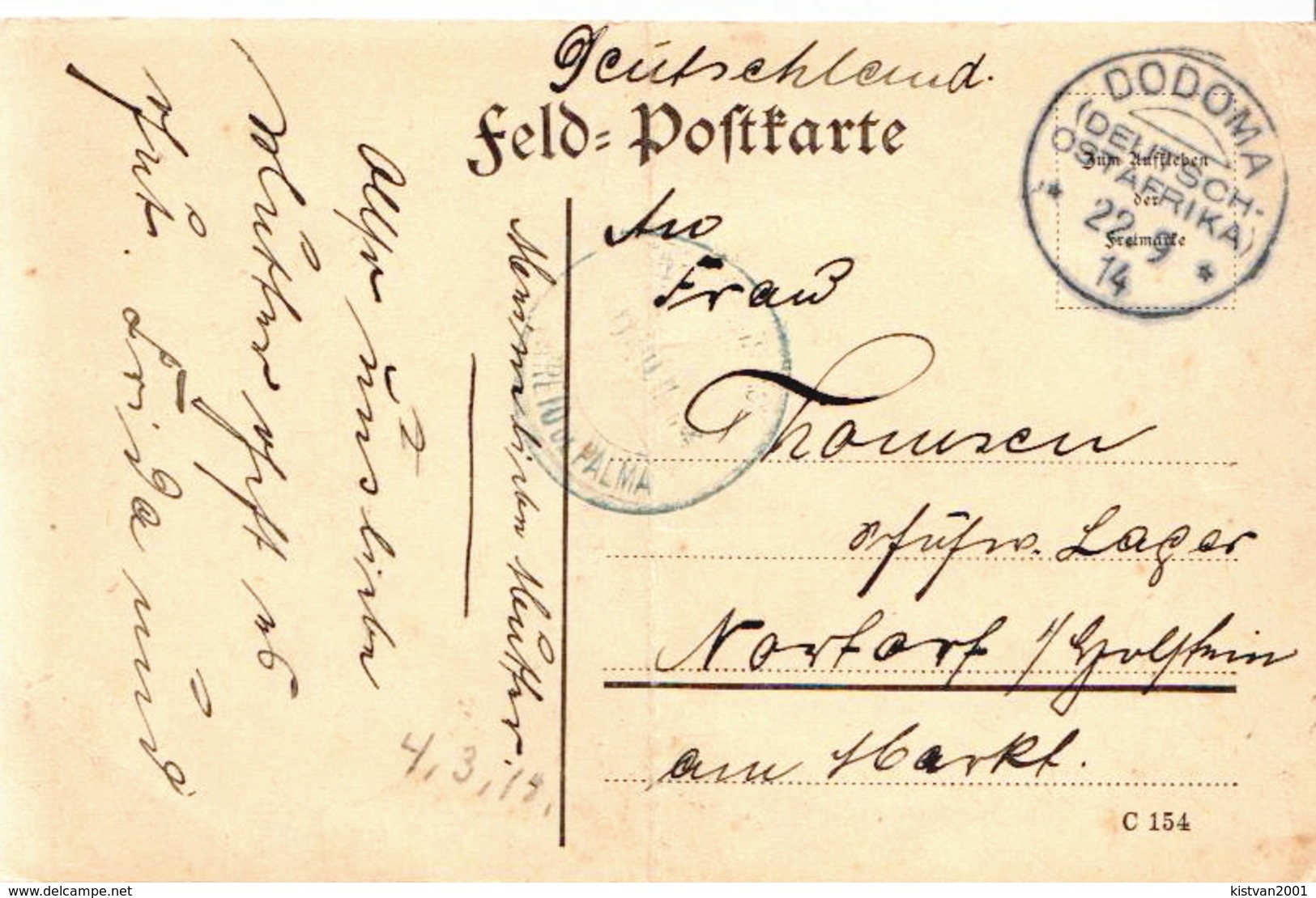 Postal History: German East Africa Feldpostkarte From Dodoma, 22.9.14. - German East Africa