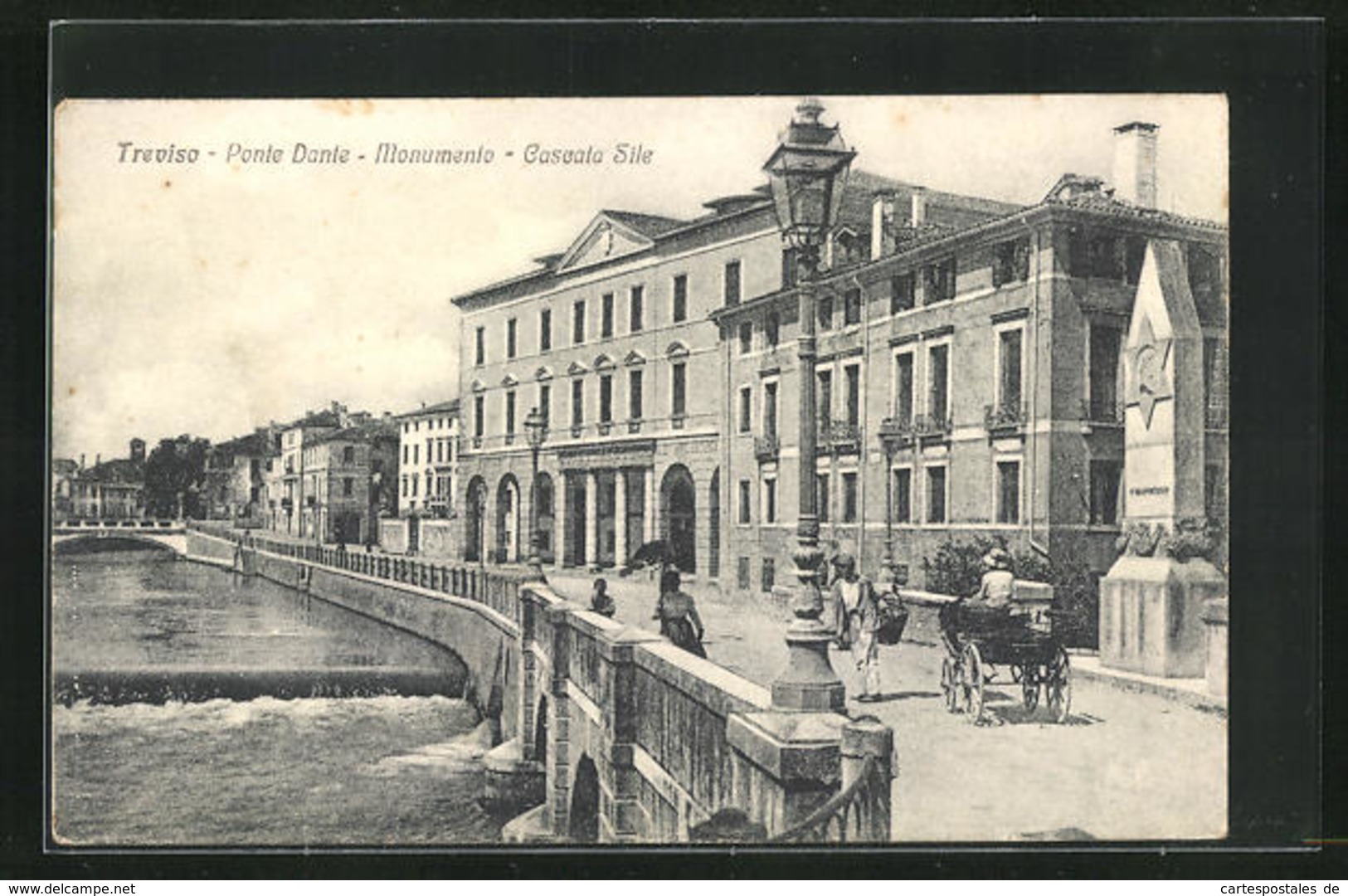 Cartolina Treviso, Ponte Dante, Monumento, Cascata Sile - Treviso