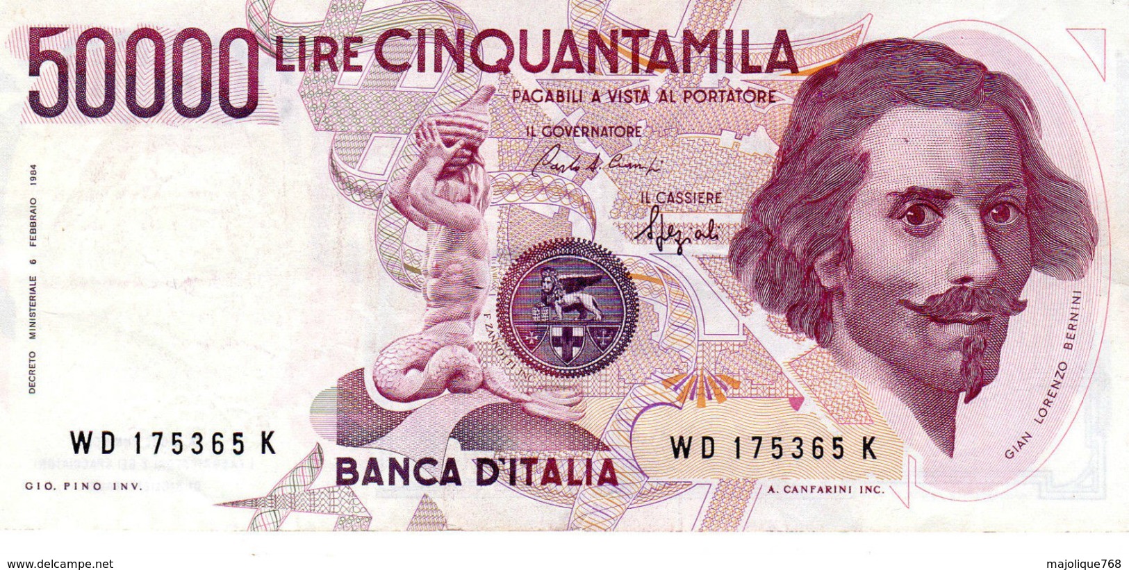 Billet De L’Italie De 50.000 Lire Le 6 Février 1984 En T T B - Signature Ciampi Et Stevali - Petite Déchirure En Bas Au - 50.000 Lire