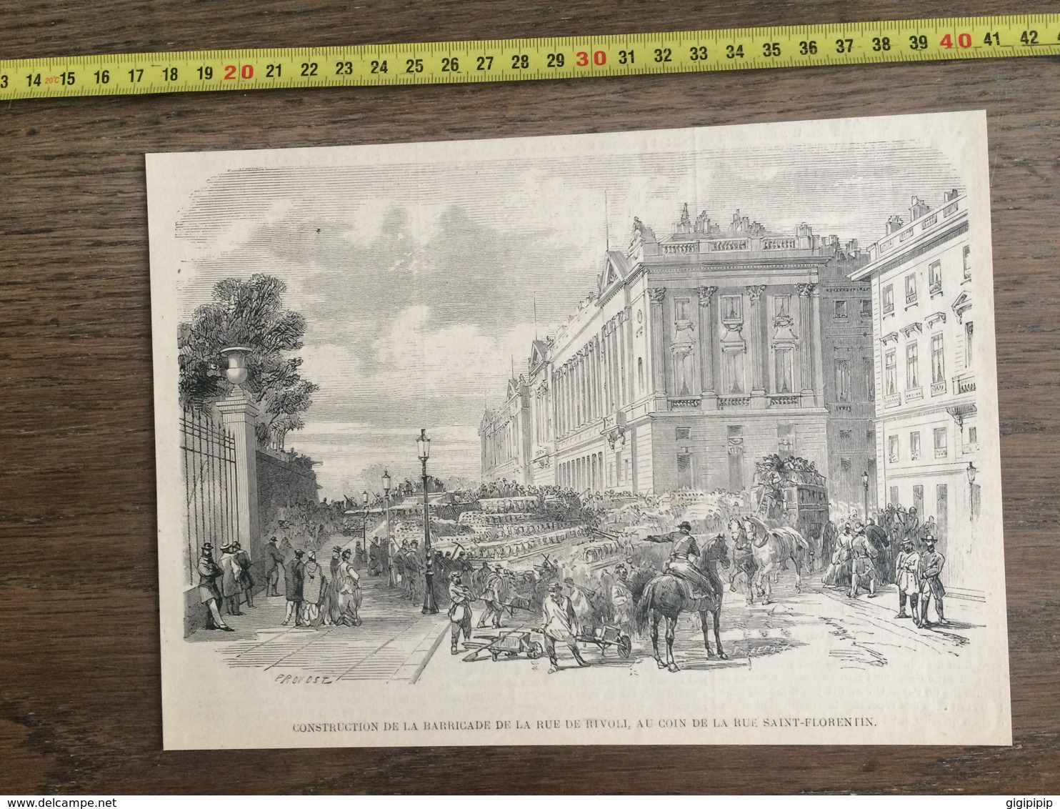 DOCUMENT GRAVURE 1871 PARIS CONSTRUCTION BARRICADES RUE DE RIVOLI SAINT FLORENTIN - Collections