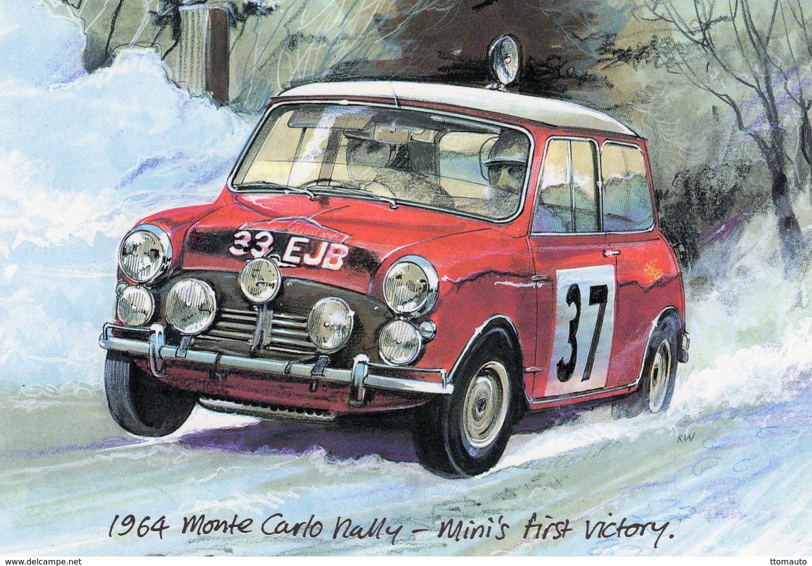 Monte-Carlo Rally 1964 - Mini Cooper S -  Rauno Aaltonen/Henry Liddon  -  Art Card - CPM - Rallyes