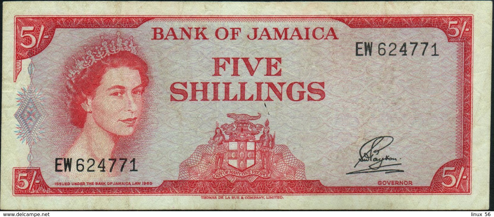 JAMAICA - 5/- Shillings L.1960 (1964) Fine+ P.51 Aa - Giamaica