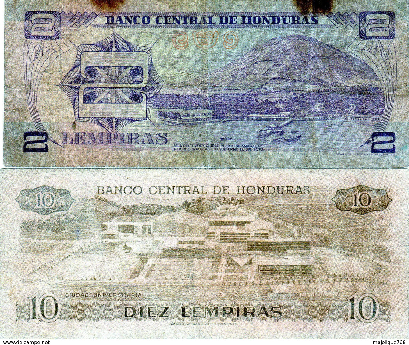 Lot De 2 Billets De Honduras 2 Lempiras Et 10 Lempiras - 2 Lempiras Du 23 Septembre 1976 10 Lempiras De 1978 - Honduras