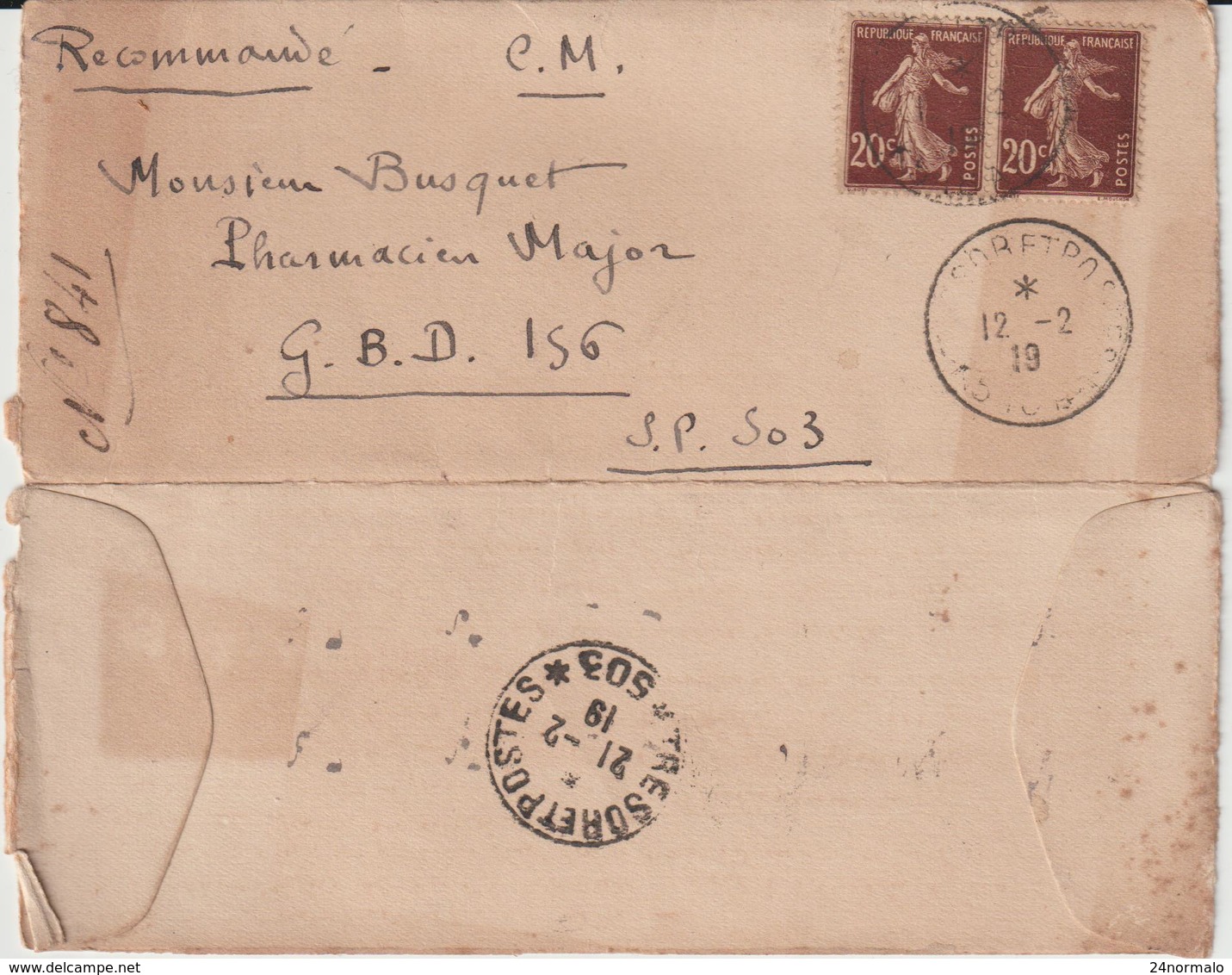 LAC FM  Rec. 40c Semeuse SP 518 A (vers Salonique) -> SP 503 (Odessa). 1919 - Guerre De 1914-18