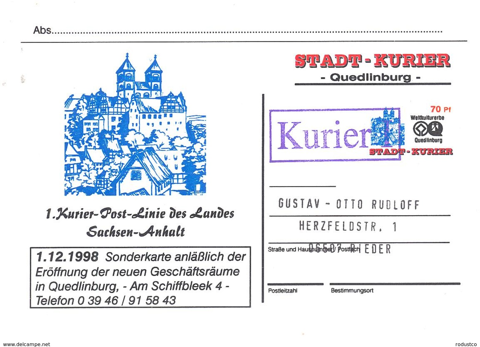 Stadt-Kurier Quedlinburg  Sonderkarte - Posta Privata & Locale