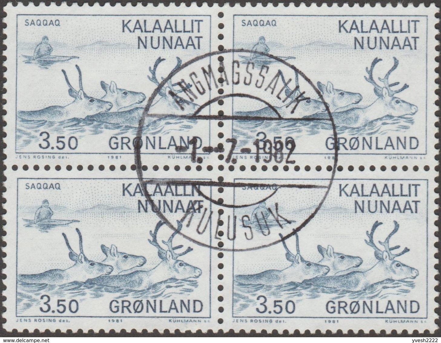 Groenland 1981 Y&T 118 à 120 En Blocs De 4. Oblitération Queue De Baleine, Expéditions Danoises, Culture Esquimaude - Oblitérés