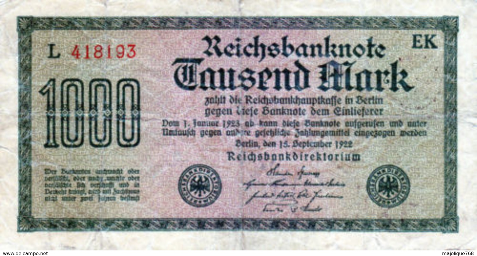 Billet De 100 Mark Du 15 Septembre 1922 - - 100 Mark