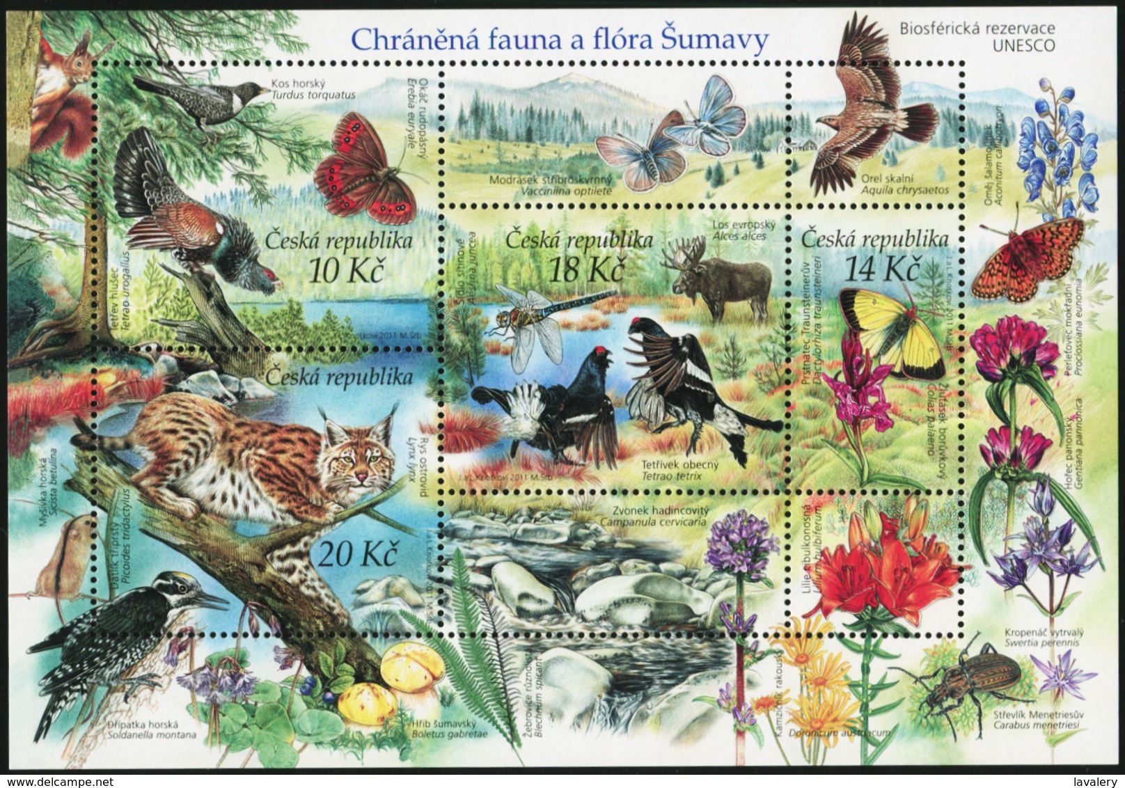 CZECH REPUBLIC 2011 UNESCO Protection Of Nature Bohemian Forest Birds Butterflies Animals Fauna MNH - Other & Unclassified