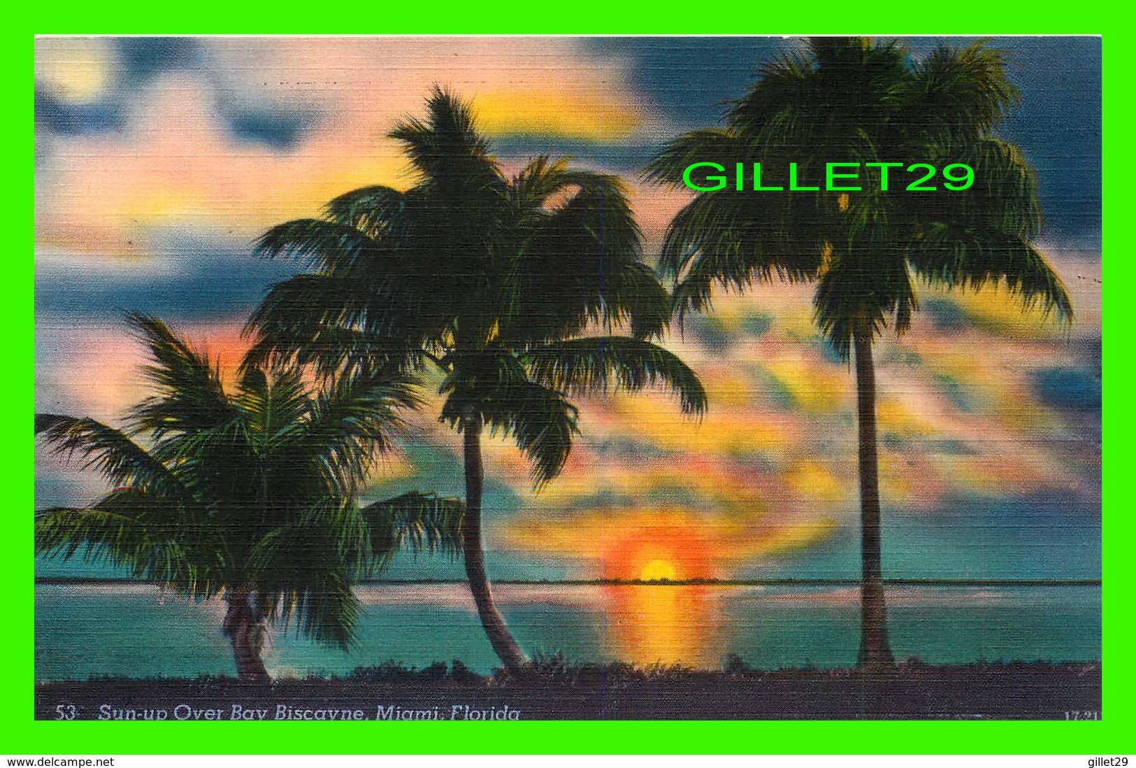 MIAMI, FL - SUN-UP OVER BAY BISCAYNE -  NOVELTI-CRAFT CO - - Miami