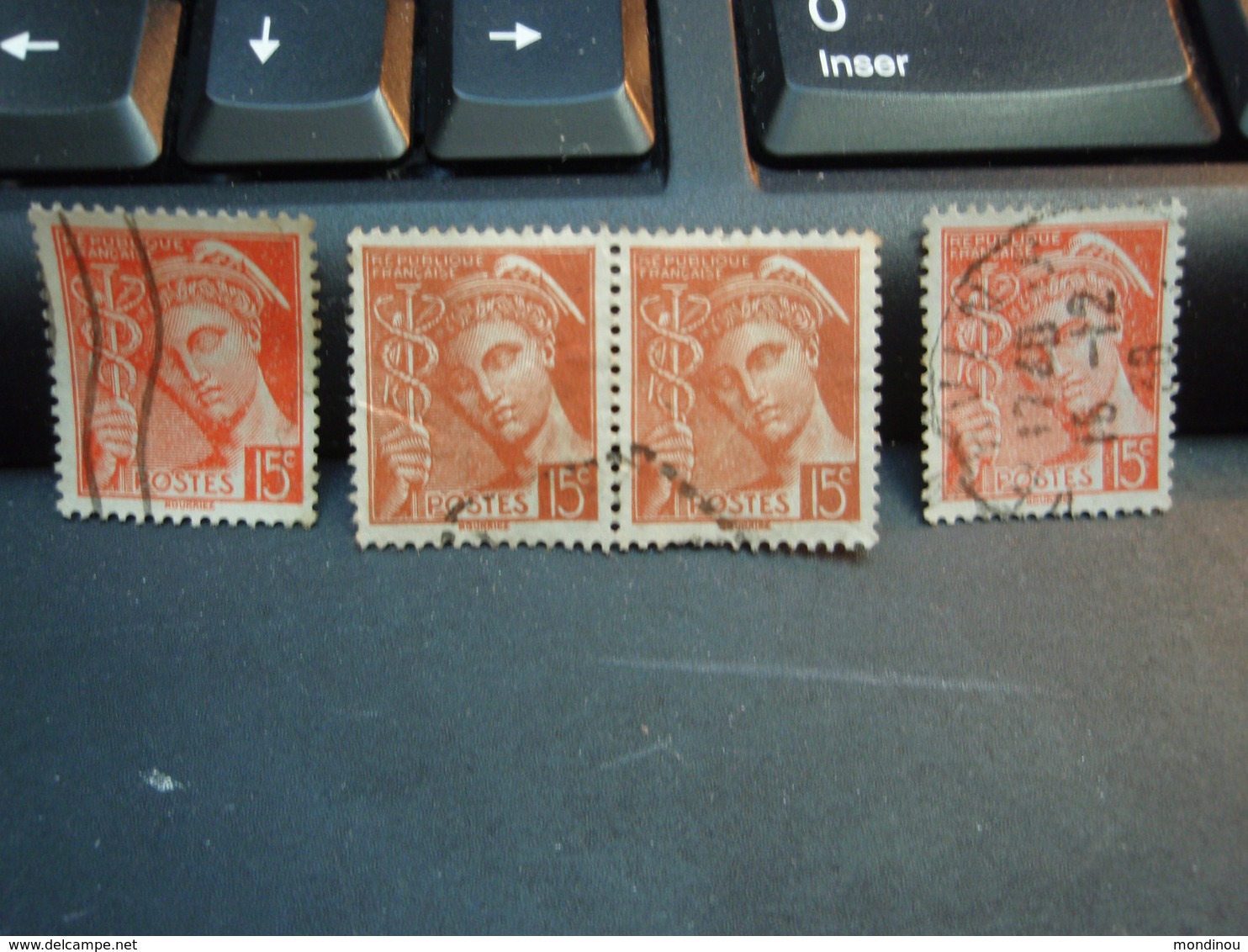 4 Timbres Mercure RF  15 C Oblitérés. Variantes - 1938-42 Mercure