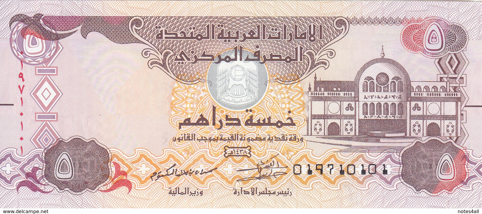 UAE UNITED ARAB EMIRATES 5 DIRHAMS 2017 P-26d LOT X5 UNC NOTES */* - Verenigde Arabische Emiraten