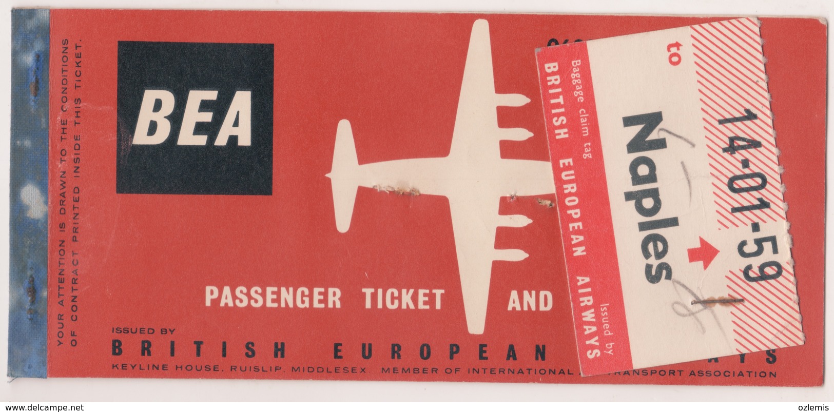 BEA BRITISH EUROPEAN  AIRLINES PASSENGER TICKET - Europe