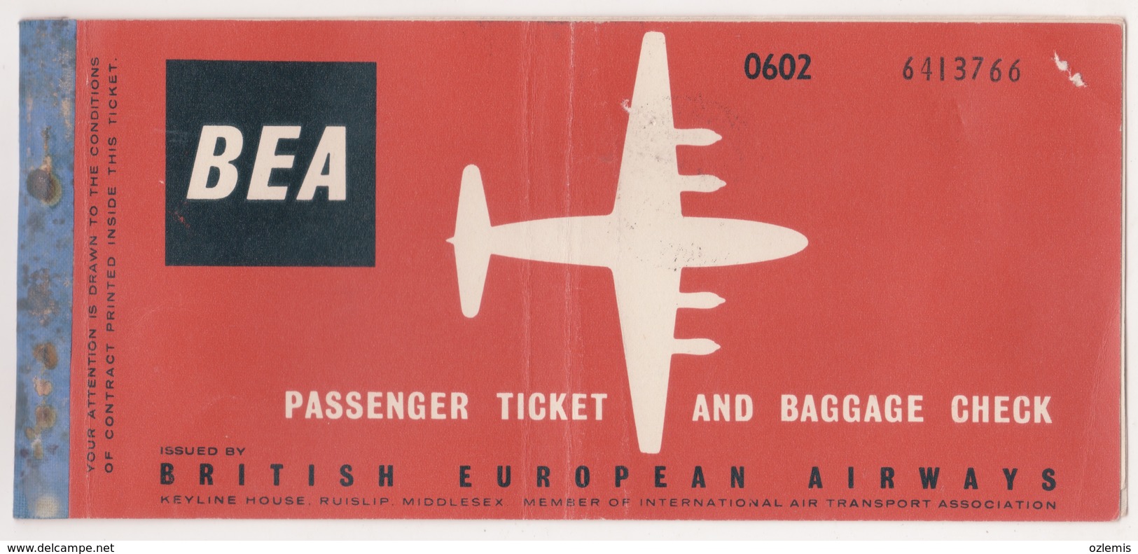 BEA BRITISH EUROPEAN  AIRLINES PASSENGER TICKET - Europa