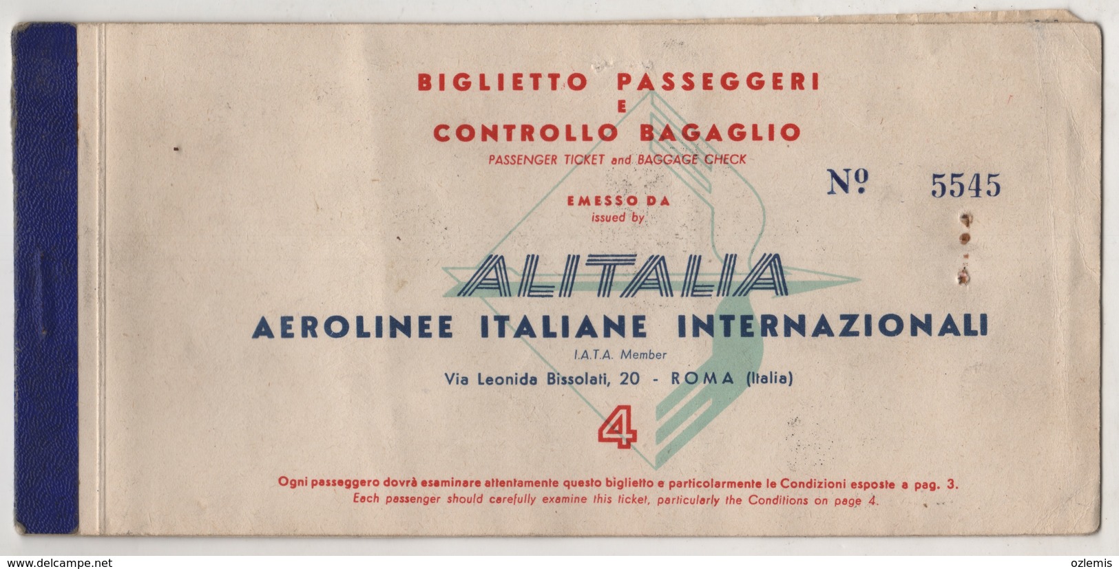 ALITALIA AIRLINES PASSENGER TICKET - Europa