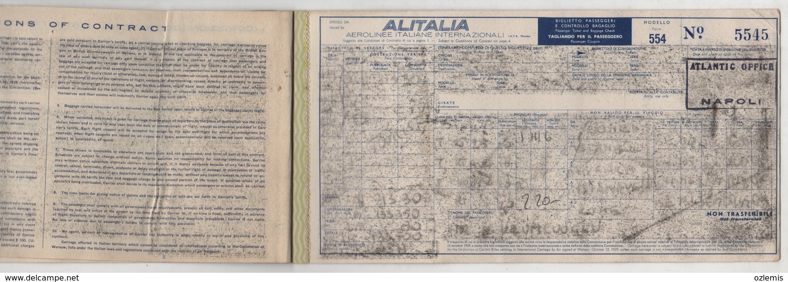 ALITALIA AIRLINES PASSENGER TICKET - Europe