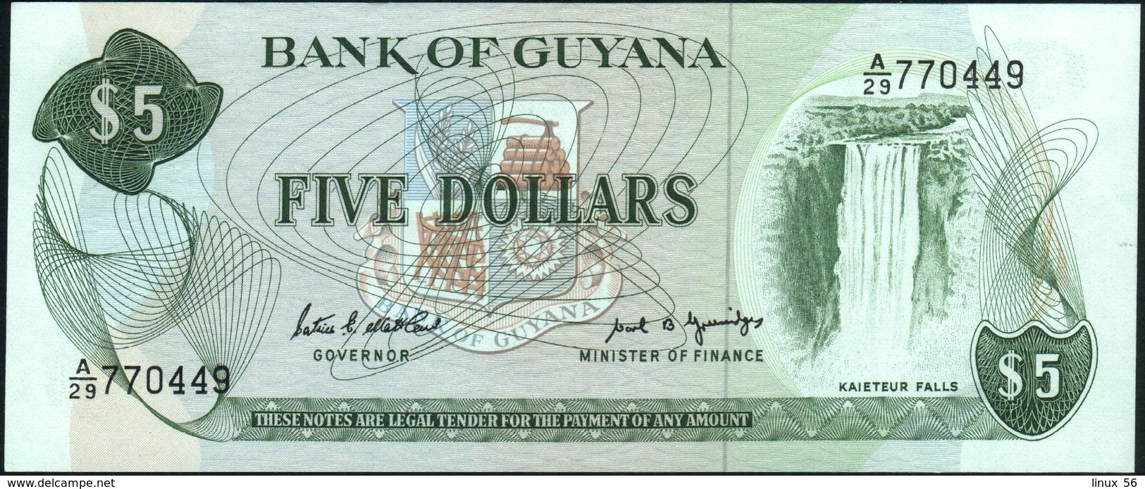 GUYANA - 5 Dollars Nd.(1966-1992) UNC P 22 E - Guyana