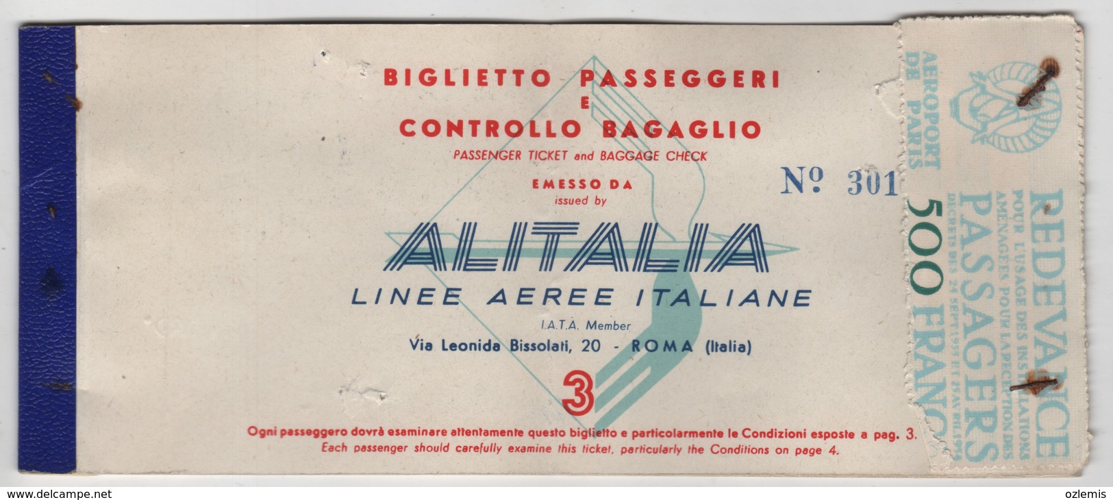 LAI LINEE AEREE ITALIANE AIRLINES PASSENGER TICKET - Europe