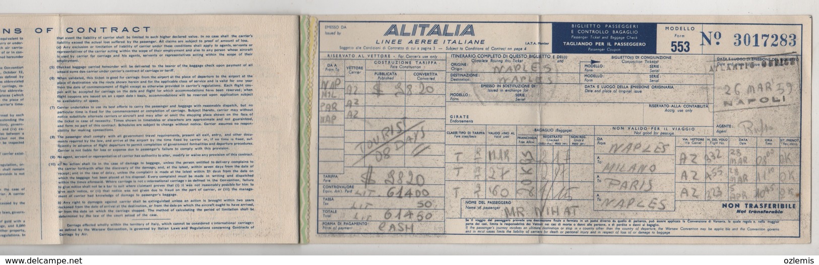 LAI LINEE AEREE ITALIANE AIRLINES PASSENGER TICKET - Europe