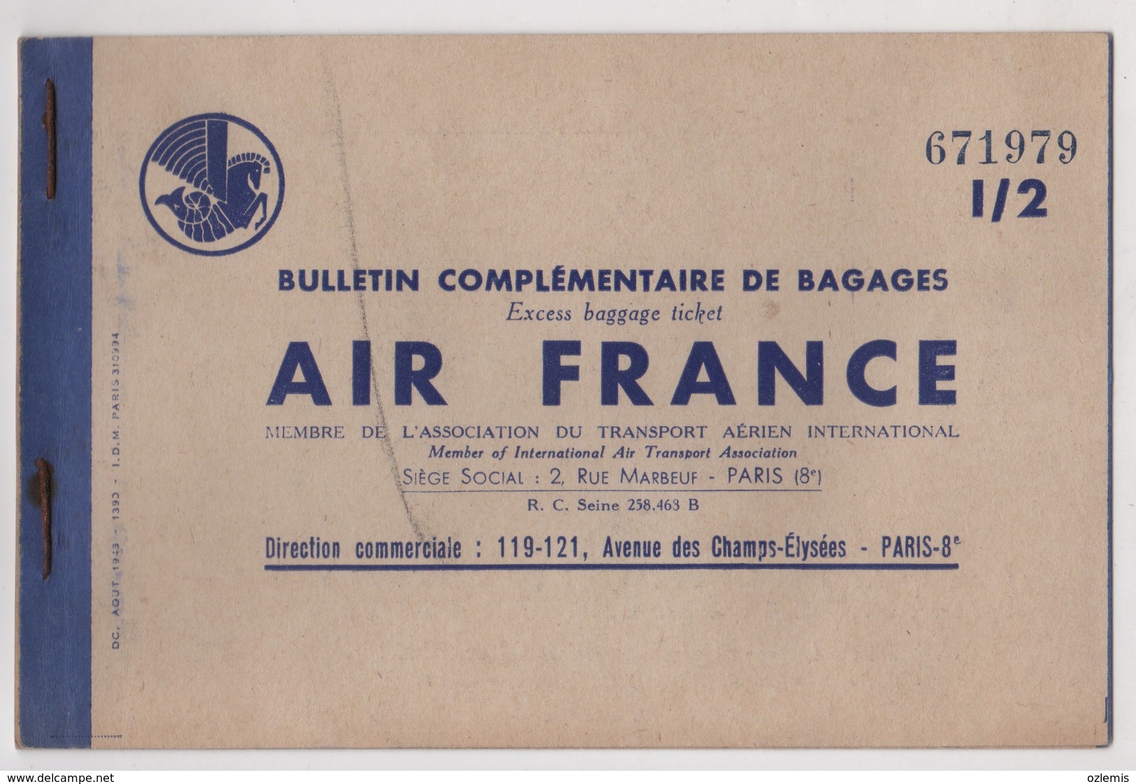 AIR FRANCE AIRLINES PASSENGER TICKET - Europe