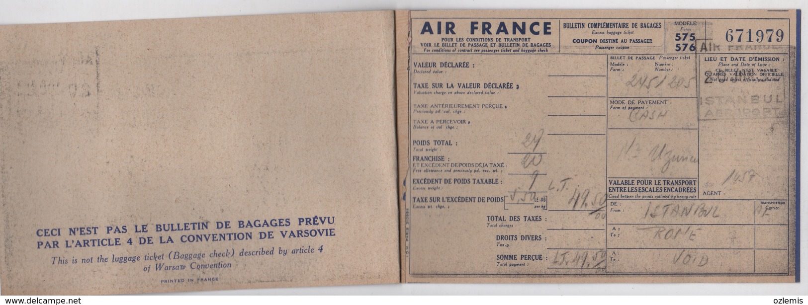 AIR FRANCE AIRLINES PASSENGER TICKET - Europe