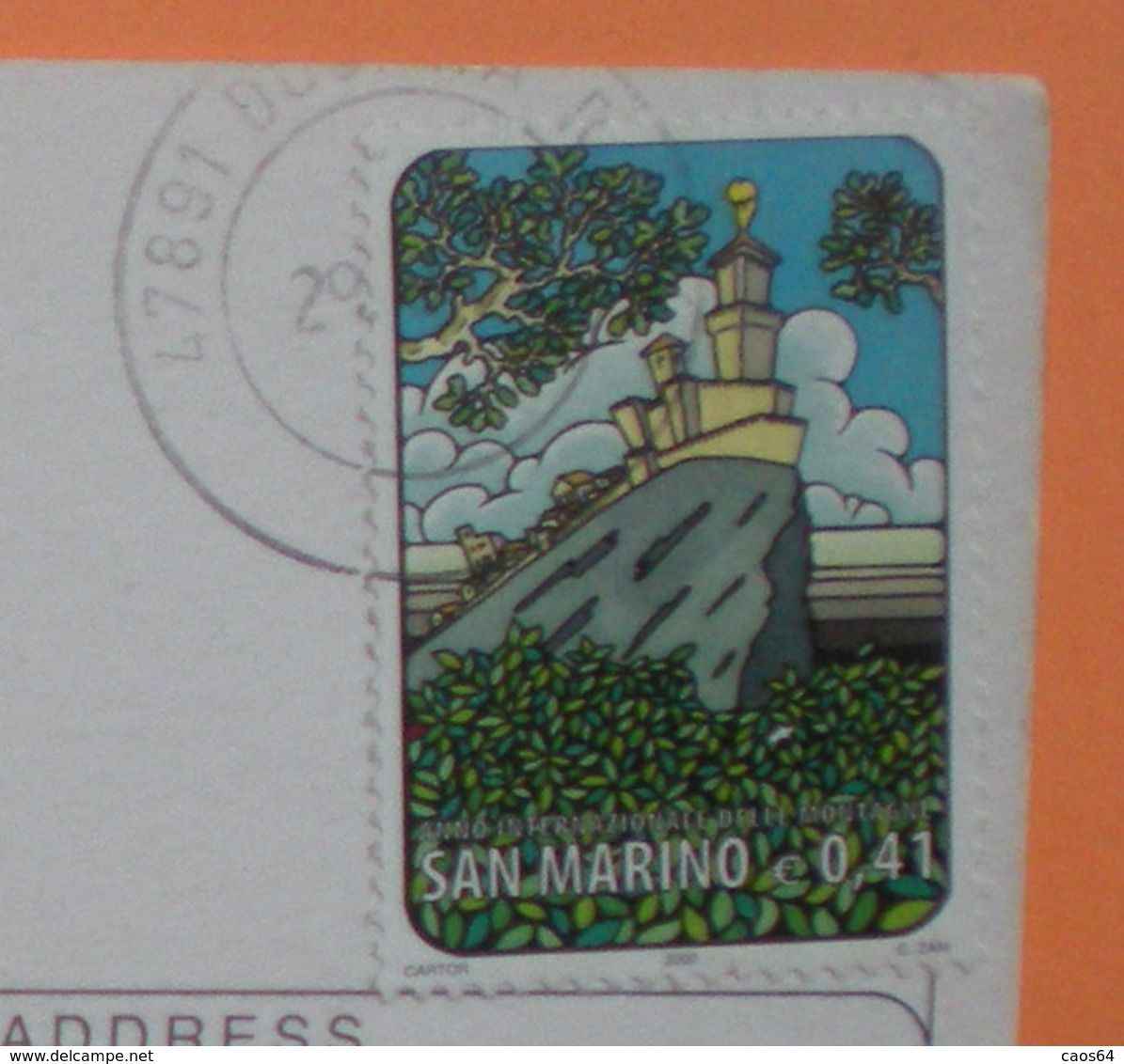 Storia Postale 2002 San Marino Isolato Euro 0,41 Anno Internazionale Delle Montagne Su Cartolina - Storia Postale