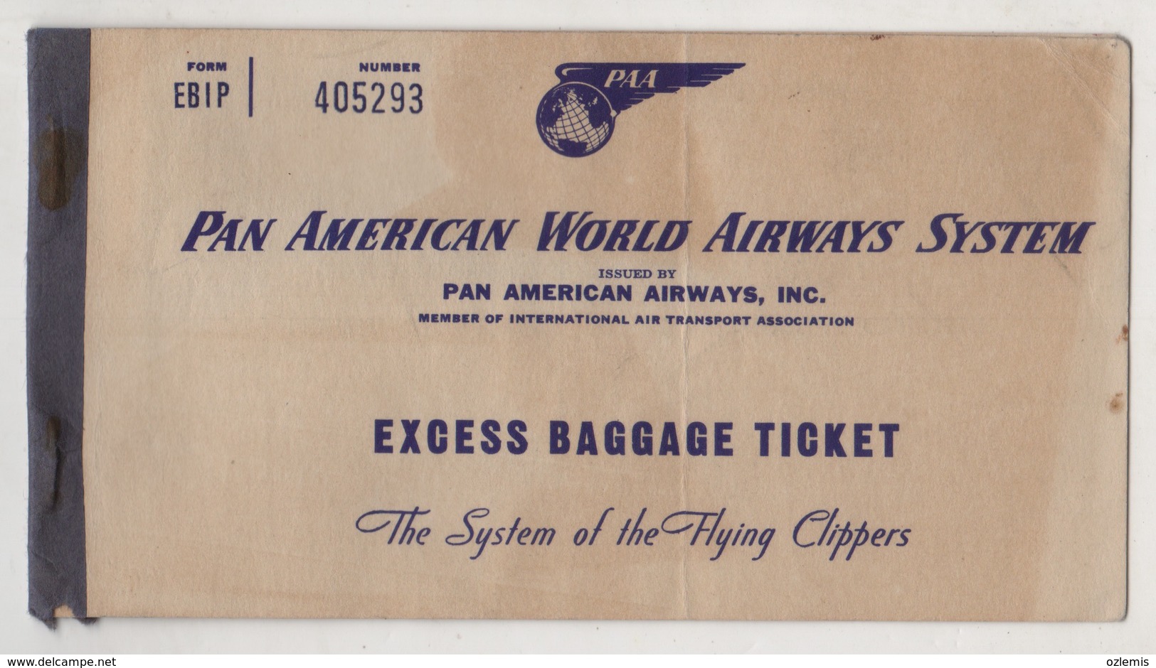 PAN AMERICAN WORLD AIRWAYS SYSTEM,EXCESS BAGGAGE TICKET - Europe