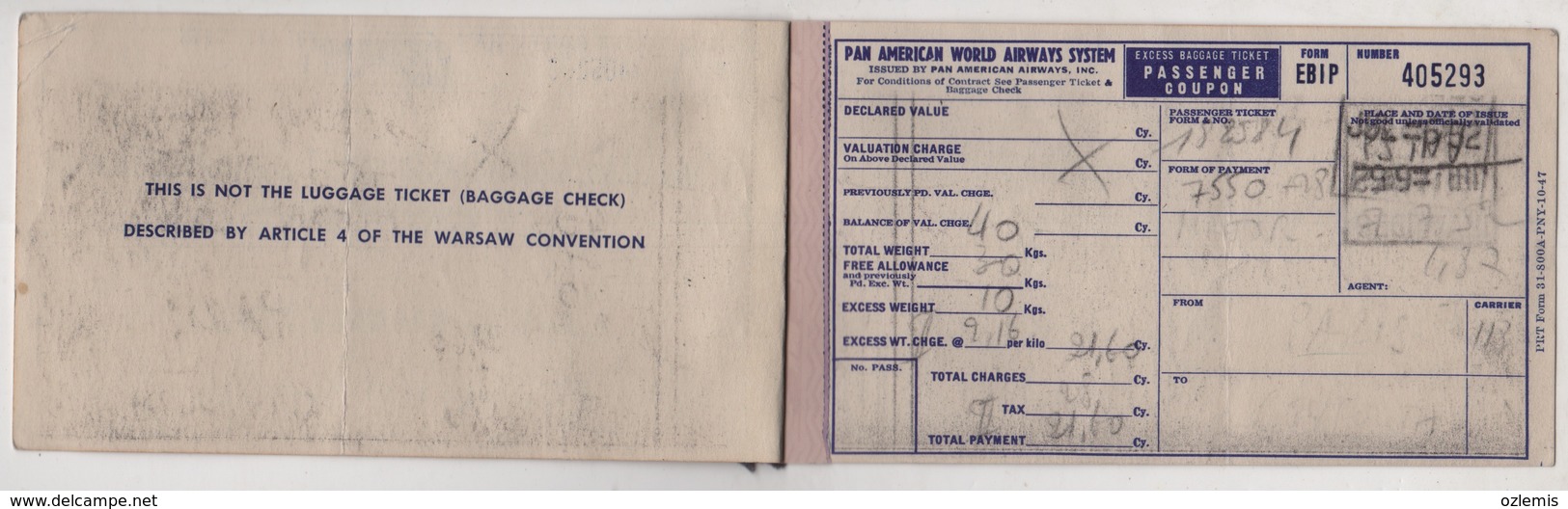 PAN AMERICAN WORLD AIRWAYS SYSTEM,EXCESS BAGGAGE TICKET - Europa